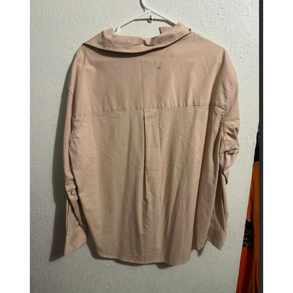 511 Beige Button-Up Long Sleeve Utility Shirt Jacket Fall Winter Layering Top - Picture 5 of 5